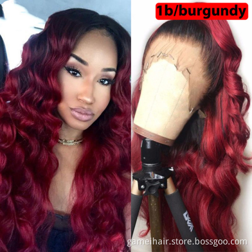150density 13X4 26" Color 99j Red Burgundy Virgin Wig Black Burgundy Transparent Lace Front Wig Brown Blond Ombre Human Hair Wig